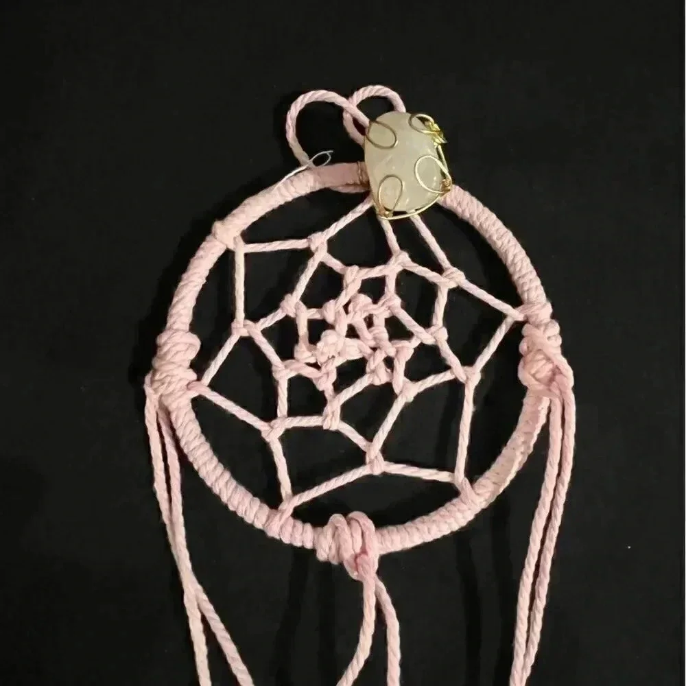 Lorena Espinoza Design handmade dream catcher with gemstone in pink